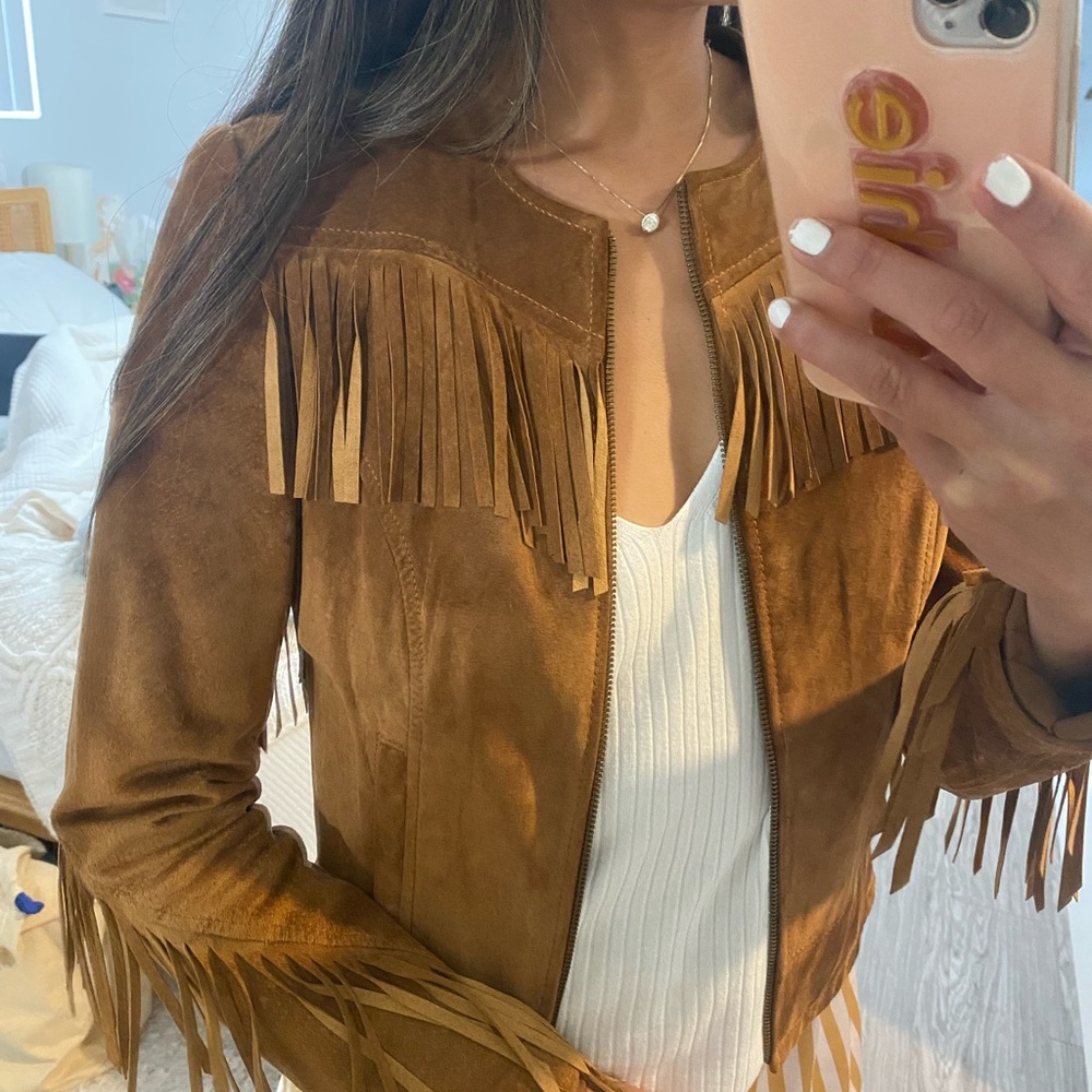 Zara Brown Suede Fringe Leather Jacket - Picture 4 of 8